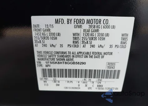 2016 Ford Explorer Platinum из США, поврежденный, VIN 1FM5K8HT8GGB58290